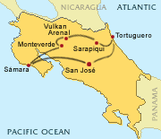 Costa Rica map - Self-drive special offer from Liberia